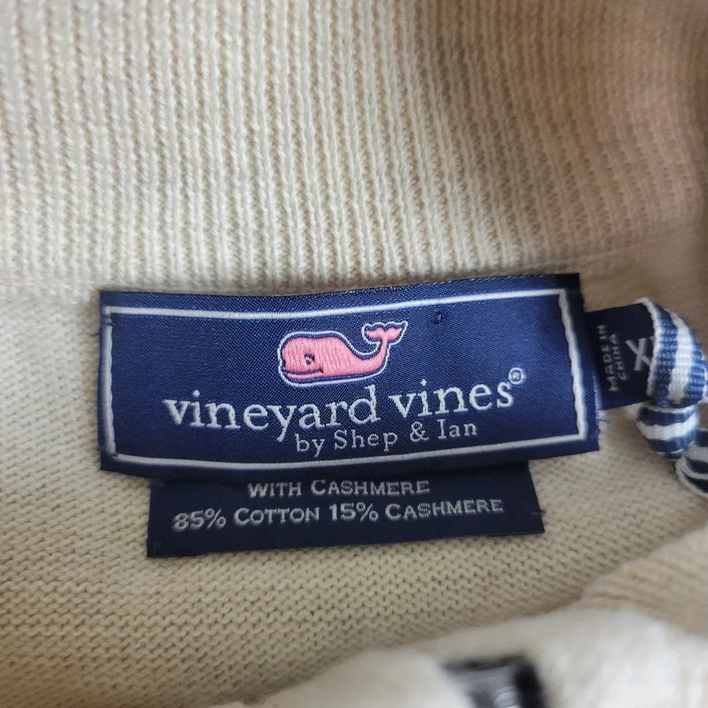 NWT Vineyard Vines Mens XL Stone Thaxter Stripe Cashmere Quarter Zip